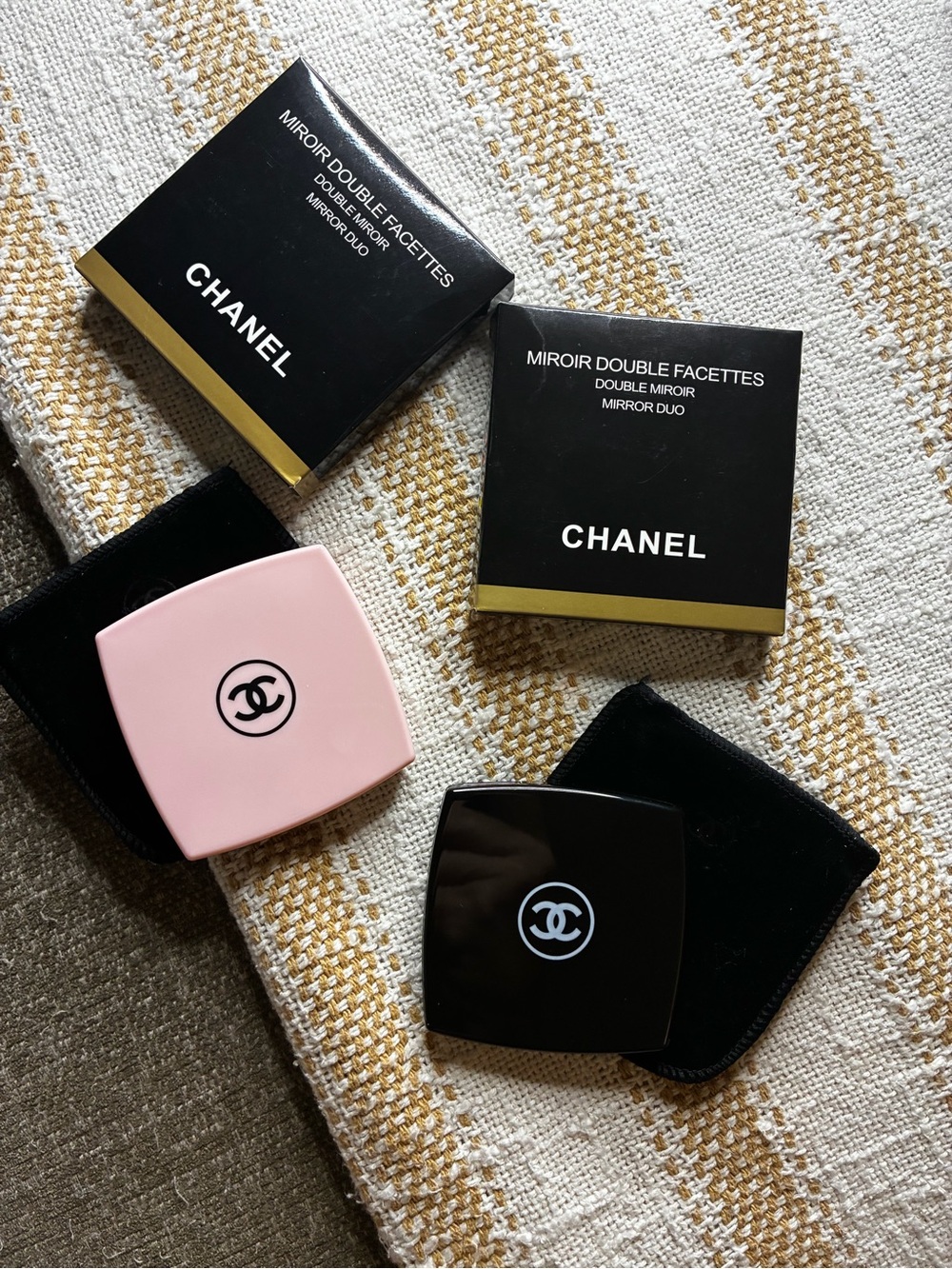 CHANEL Pink and Black Double-Sided Compact Mirrors